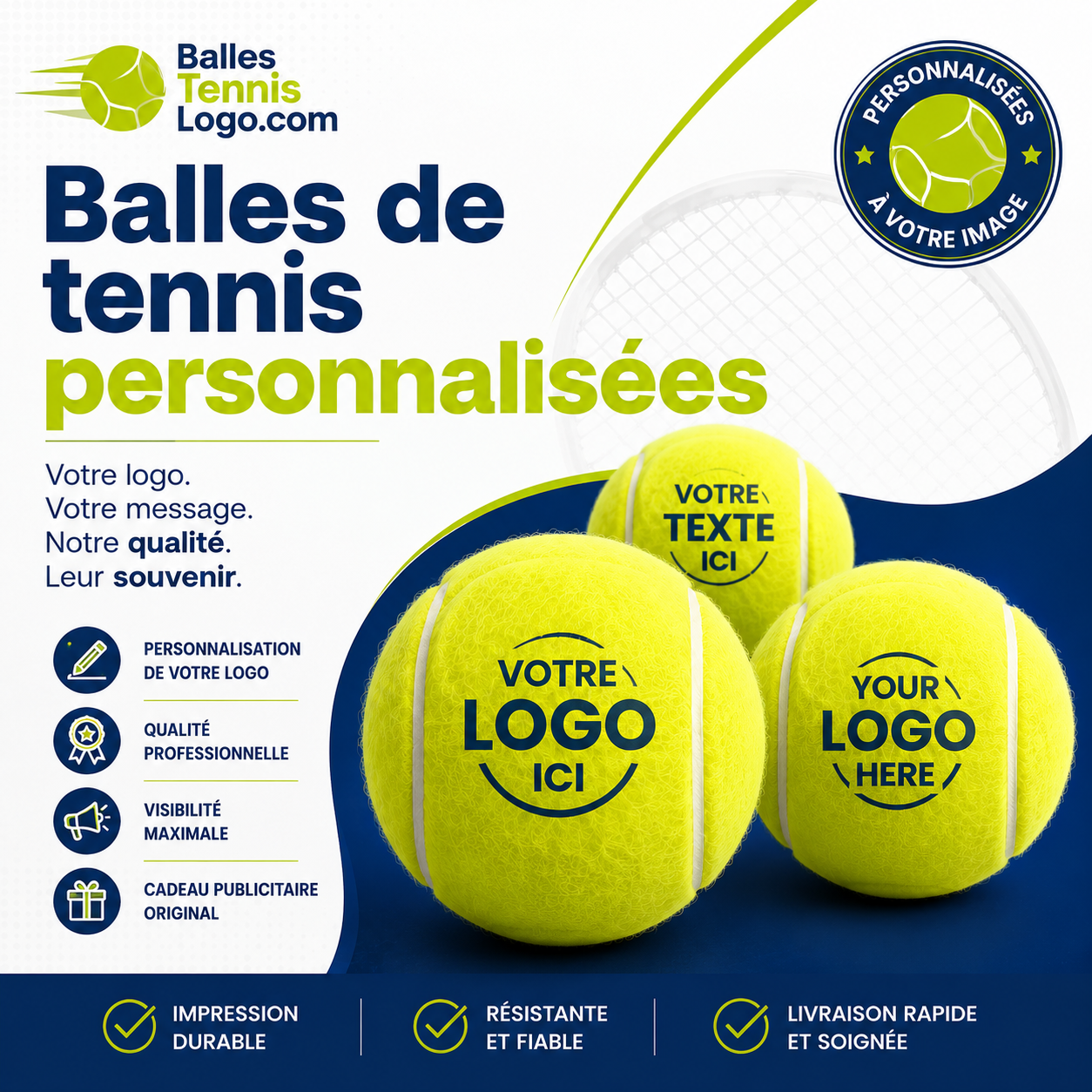 Balles de Tennis Personnalisées avec Logo – BallesTennisLogo.com