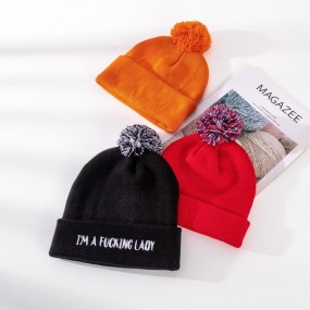 Bonnet hiver à pompon avec logo brodé – Bonnet personna...